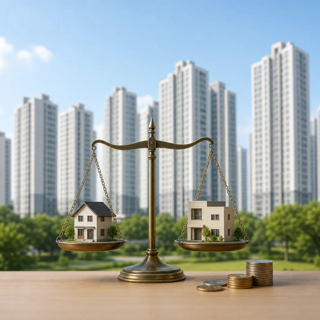 2026년 종합부동산세 개편안 관련 실거주 주택과 부동산 세금 저울 이미지
